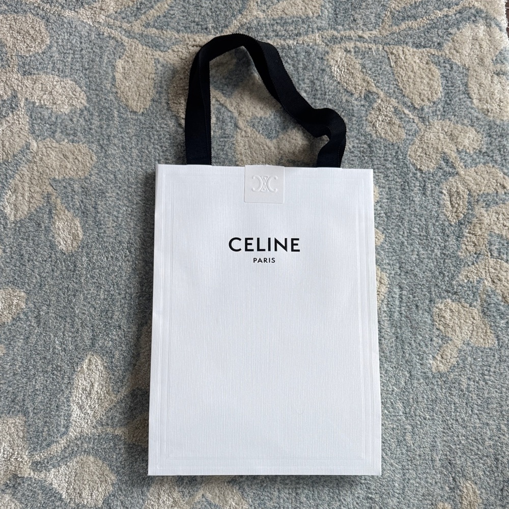Celine White and Black Logo Shopping Bag